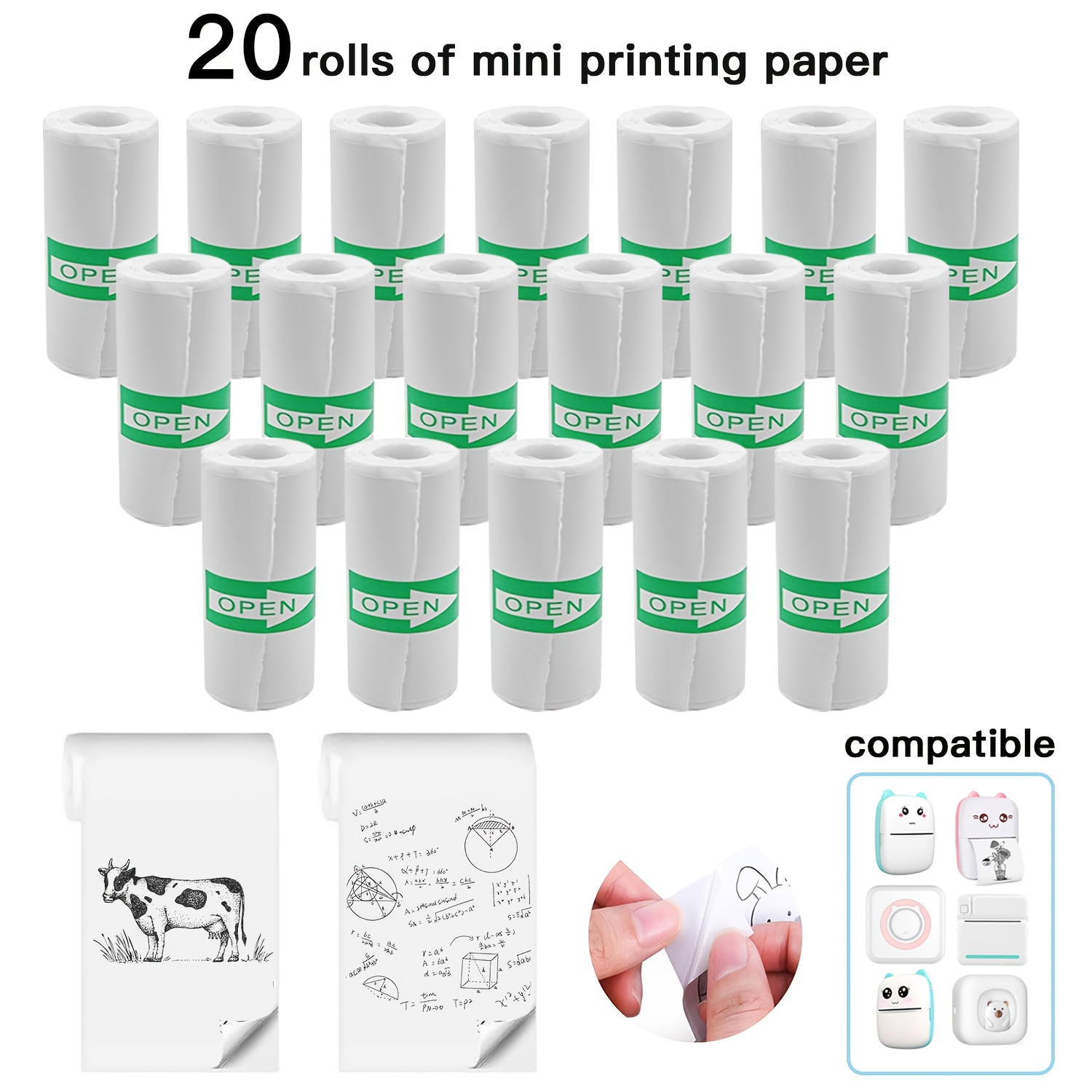 Photo Printer - 20 Rolls White Thermal Sticker Paper
